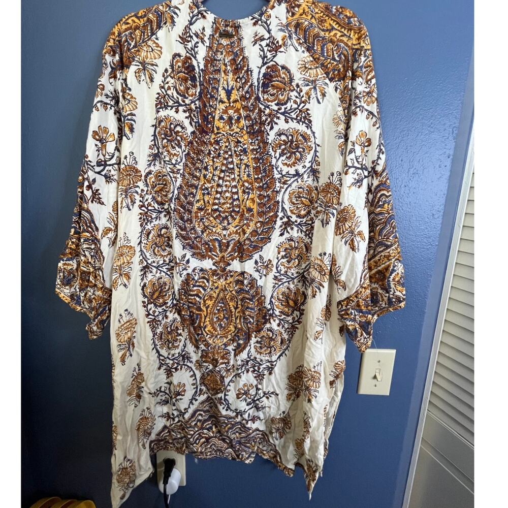 Billabong Brown Floral Boho Kimono Open Front Lightweight Cover Up Kimono Large - Picture 3 of 7